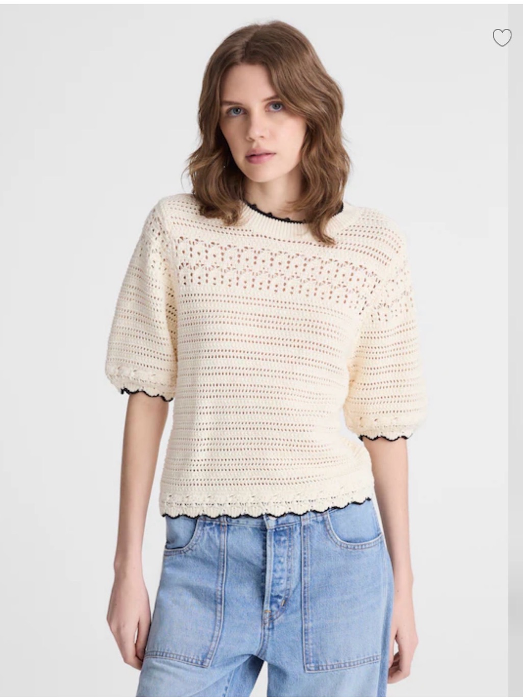 Madewell Textured Sweater Tee Ivory Black Contrast Trim Size Medium